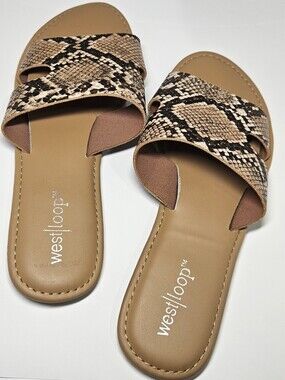 West Loop Women's Tan Snake-Print Slide Sandals